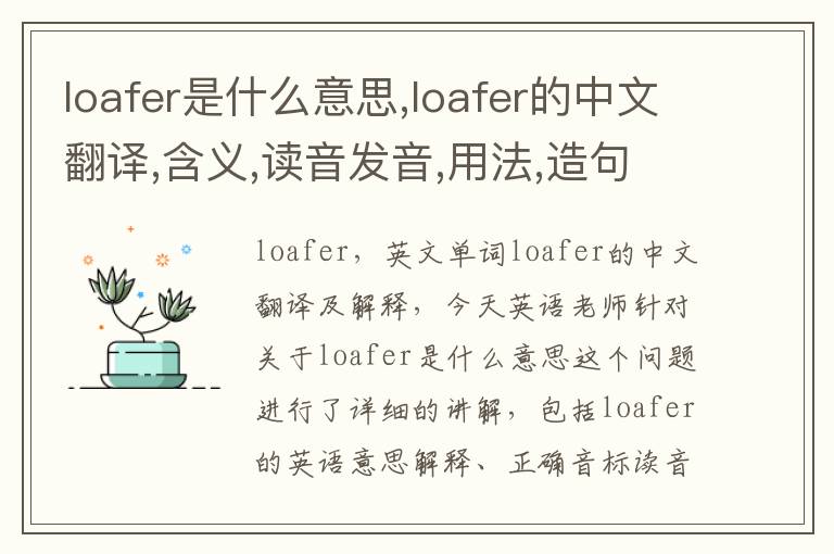 loafer是什么意思,loafer的中文翻译,含义,读音发音,用法,造句,参考例句