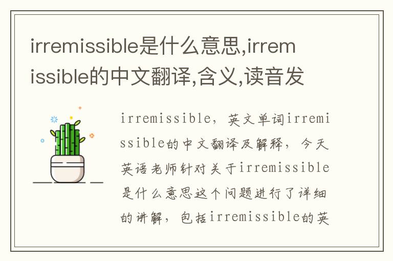 irremissible是什么意思,irremissible的中文翻译,含义,读音发音,用法,造句,参考例句