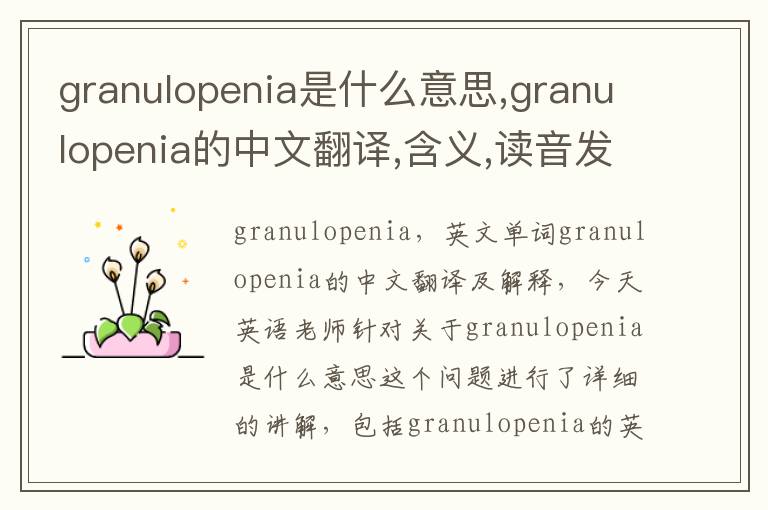 granulopenia是什么意思,granulopenia的中文翻译,含义,读音发音,用法,造句,参考例句