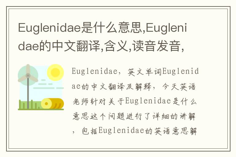 Euglenidae是什么意思,Euglenidae的中文翻译,含义,读音发音,用法,造句,参考例句