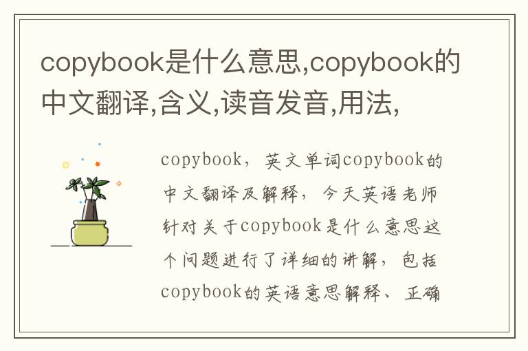 copybook是什么意思,copybook的中文翻译,含义,读音发音,用法,造句,参考例句