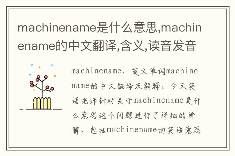 machinename是什么意思,machinename的中文翻译,含义,读音发音,用法,造句,参考例句