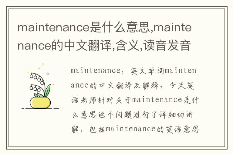 maintenance是什么意思,maintenance的中文翻译,含义,读音发音,用法,造句,参考例句