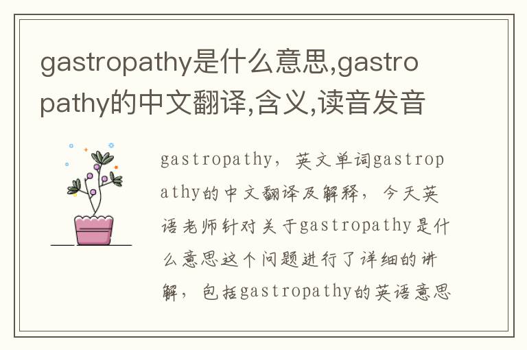 gastropathy是什么意思,gastropathy的中文翻译,含义,读音发音,用法,造句,参考例句