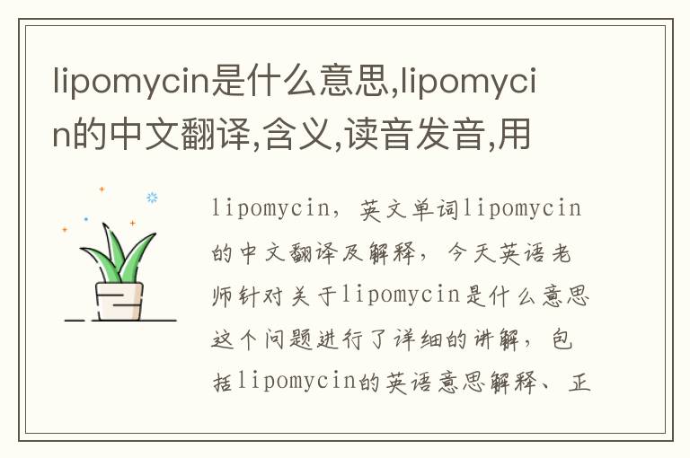 lipomycin是什么意思,lipomycin的中文翻译,含义,读音发音,用法,造句,参考例句