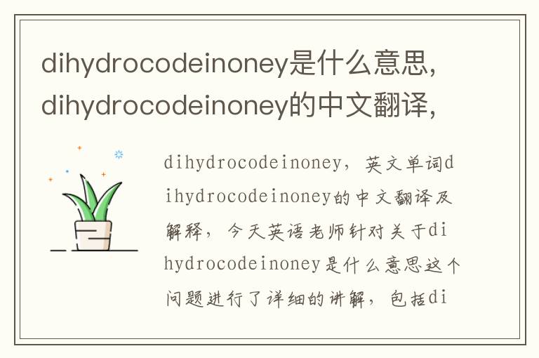 dihydrocodeinoney是什么意思,dihydrocodeinoney的中文翻译,含义,读音发音,用法,造句,参考例句