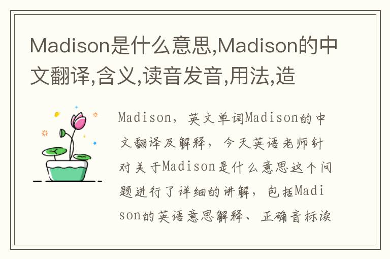 Madison是什么意思,Madison的中文翻译,含义,读音发音,用法,造句,参考例句