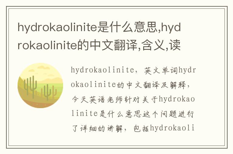 hydrokaolinite是什么意思,hydrokaolinite的中文翻译,含义,读音发音,用法,造句,参考例句