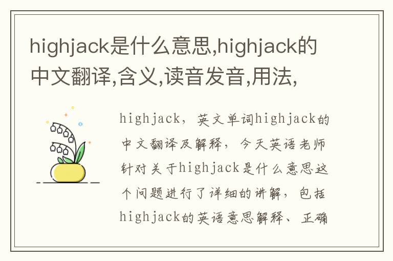 highjack是什么意思,highjack的中文翻译,含义,读音发音,用法,造句,参考例句