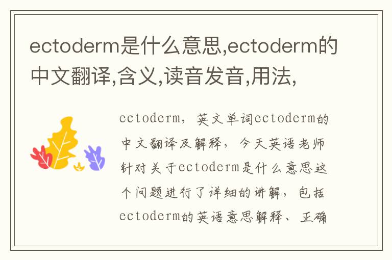 ectoderm是什么意思,ectoderm的中文翻译,含义,读音发音,用法,造句,参考例句