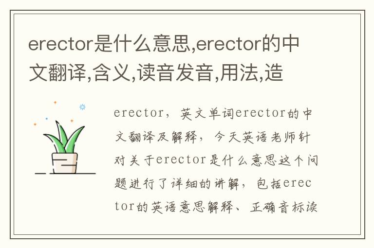 erector是什么意思,erector的中文翻译,含义,读音发音,用法,造句,参考例句