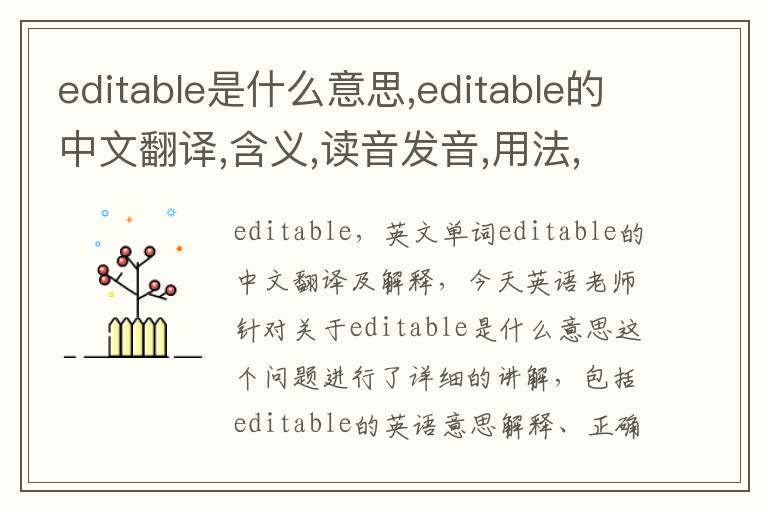 editable是什么意思,editable的中文翻译,含义,读音发音,用法,造句,参考例句