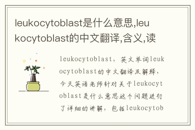 leukocytoblast是什么意思,leukocytoblast的中文翻译,含义,读音发音,用法,造句,参考例句