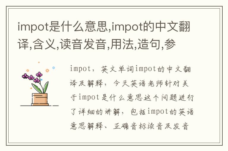 impot是什么意思,impot的中文翻译,含义,读音发音,用法,造句,参考例句