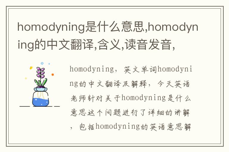 homodyning是什么意思,homodyning的中文翻译,含义,读音发音,用法,造句,参考例句