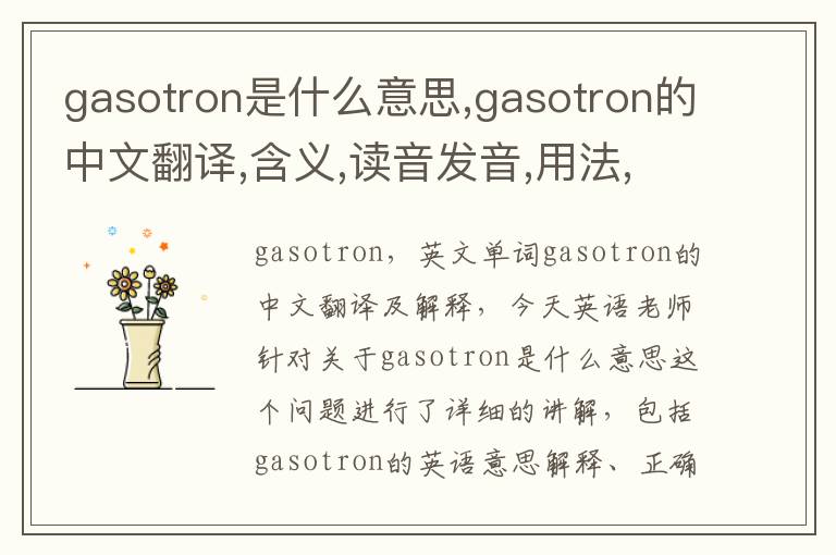 gasotron是什么意思,gasotron的中文翻译,含义,读音发音,用法,造句,参考例句