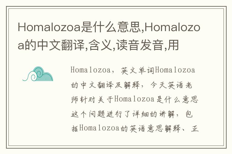 Homalozoa是什么意思,Homalozoa的中文翻译,含义,读音发音,用法,造句,参考例句