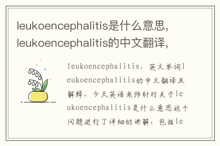 leukoencephalitis是什么意思,leukoencephalitis的中文翻译,含义,读音发音,用法,造句,参考例句