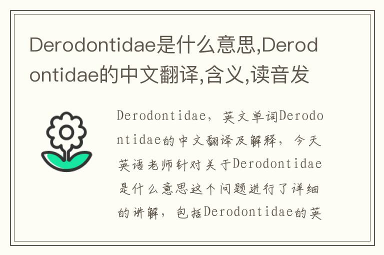 Derodontidae是什么意思,Derodontidae的中文翻译,含义,读音发音,用法,造句,参考例句