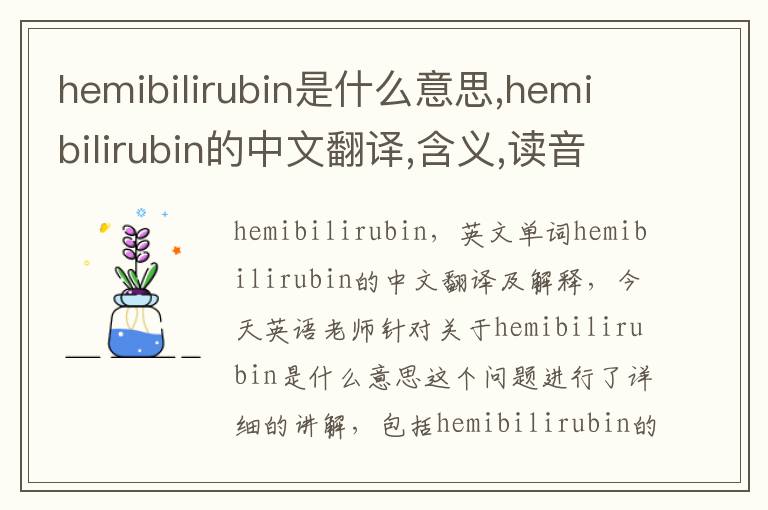 hemibilirubin是什么意思,hemibilirubin的中文翻译,含义,读音发音,用法,造句,参考例句