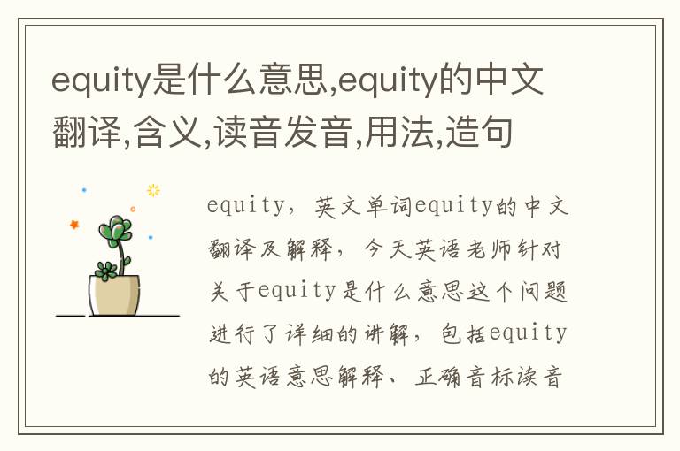 equity是什么意思,equity的中文翻译,含义,读音发音,用法,造句,参考例句