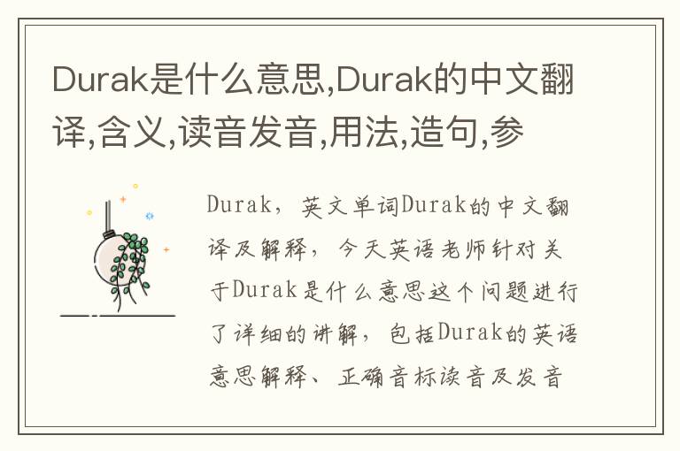 Durak是什么意思,Durak的中文翻译,含义,读音发音,用法,造句,参考例句