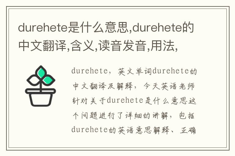 durehete是什么意思,durehete的中文翻译,含义,读音发音,用法,造句,参考例句