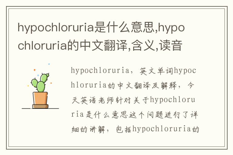 hypochloruria是什么意思,hypochloruria的中文翻译,含义,读音发音,用法,造句,参考例句