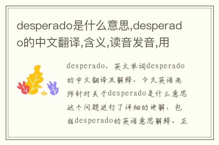 desperado是什么意思,desperado的中文翻译,含义,读音发音,用法,造句,参考例句