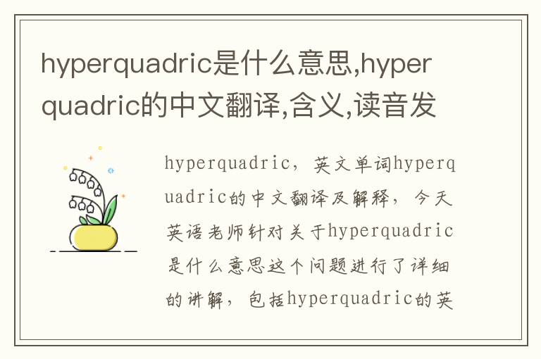 hyperquadric是什么意思,hyperquadric的中文翻译,含义,读音发音,用法,造句,参考例句