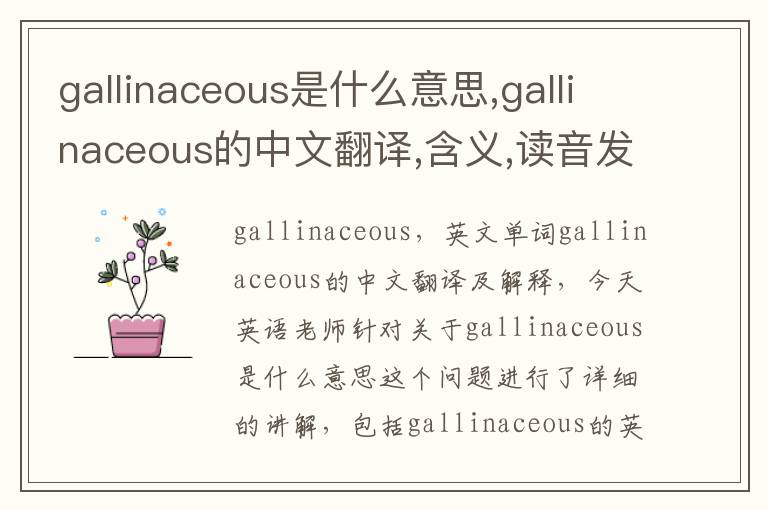 gallinaceous是什么意思,gallinaceous的中文翻译,含义,读音发音,用法,造句,参考例句