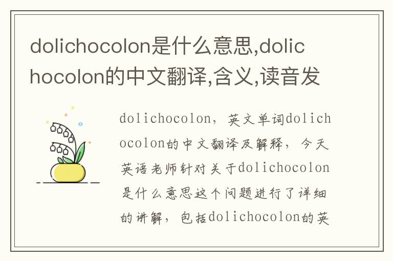 dolichocolon是什么意思,dolichocolon的中文翻译,含义,读音发音,用法,造句,参考例句