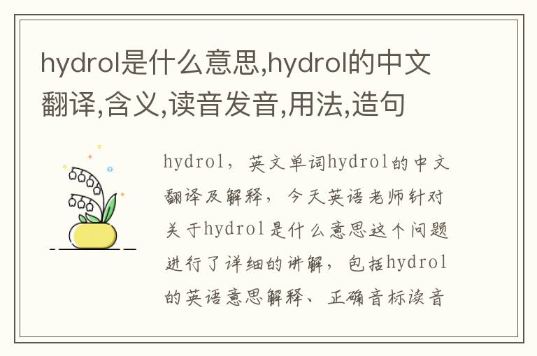 hydrol是什么意思,hydrol的中文翻译,含义,读音发音,用法,造句,参考例句