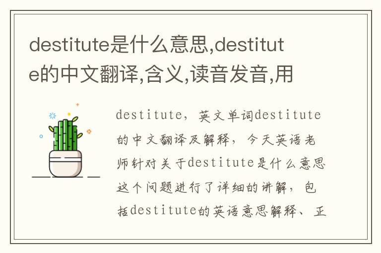 destitute是什么意思,destitute的中文翻译,含义,读音发音,用法,造句,参考例句