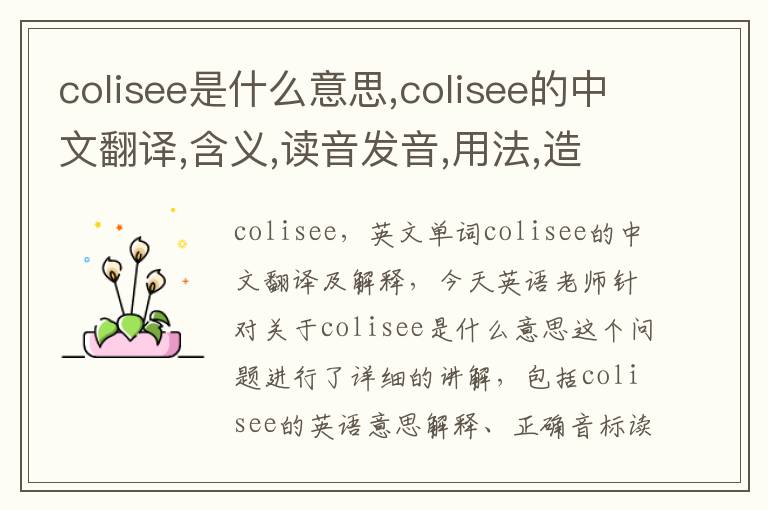 colisee是什么意思,colisee的中文翻译,含义,读音发音,用法,造句,参考例句