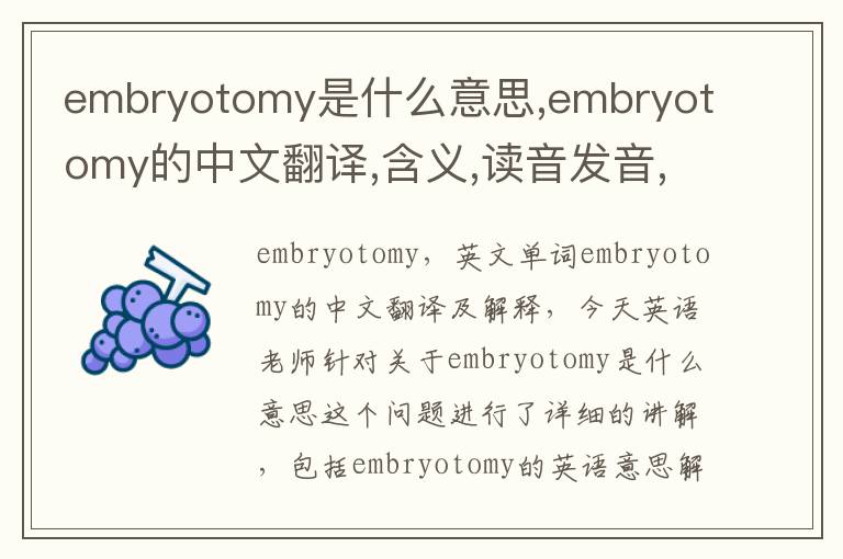 embryotomy是什么意思,embryotomy的中文翻译,含义,读音发音,用法,造句,参考例句