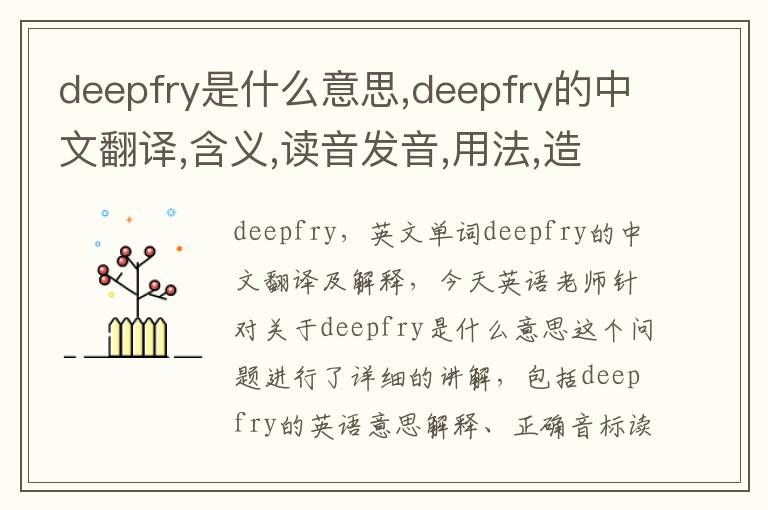 deepfry是什么意思,deepfry的中文翻译,含义,读音发音,用法,造句,参考例句