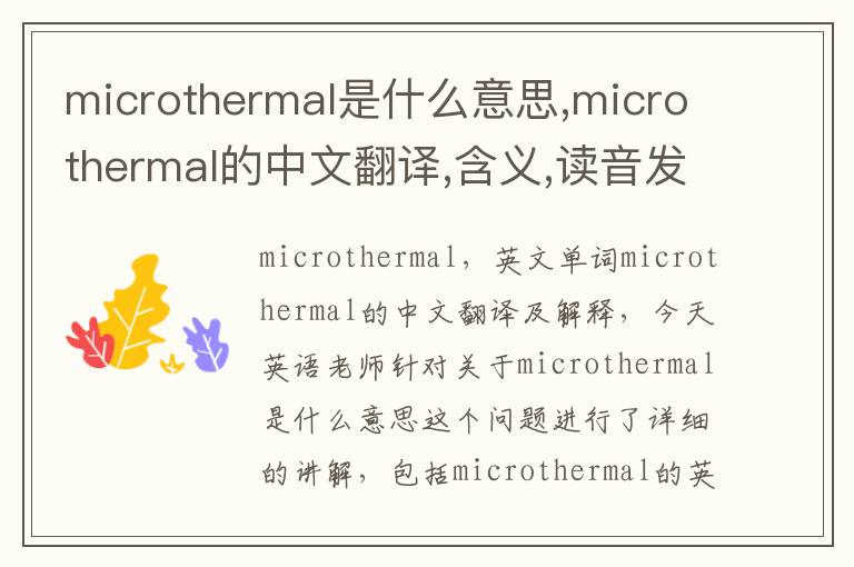 microthermal是什么意思,microthermal的中文翻译,含义,读音发音,用法,造句,参考例句