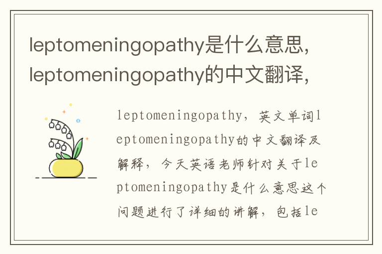 leptomeningopathy是什么意思,leptomeningopathy的中文翻译,含义,读音发音,用法,造句,参考例句