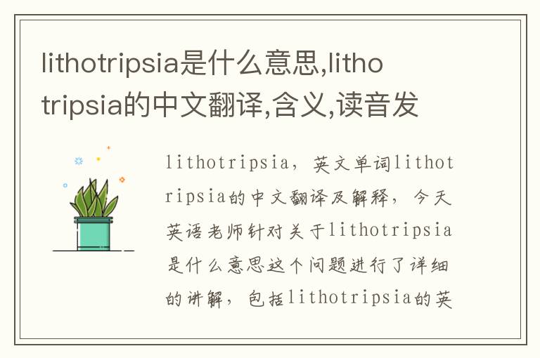 lithotripsia是什么意思,lithotripsia的中文翻译,含义,读音发音,用法,造句,参考例句