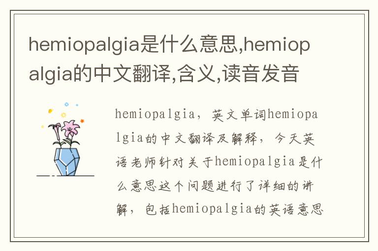 hemiopalgia是什么意思,hemiopalgia的中文翻译,含义,读音发音,用法,造句,参考例句