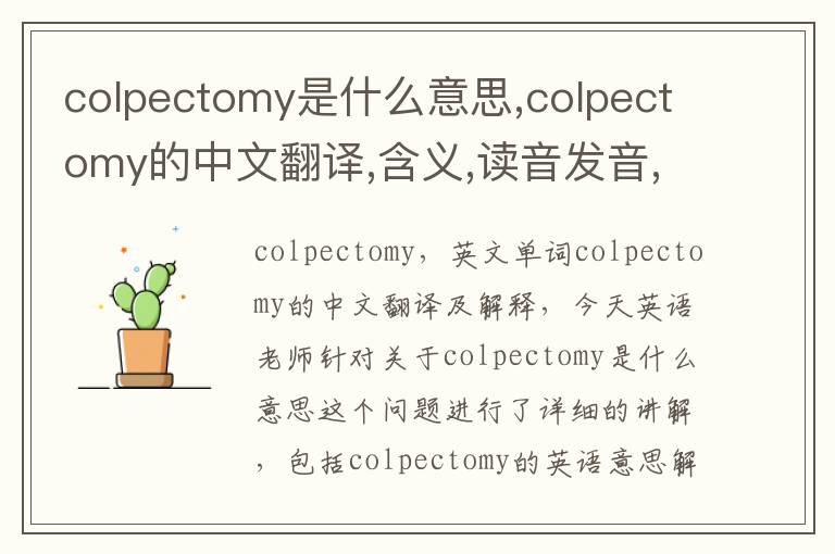 colpectomy是什么意思,colpectomy的中文翻译,含义,读音发音,用法,造句,参考例句