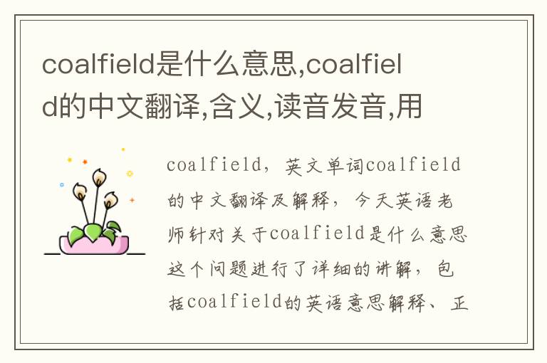 coalfield是什么意思,coalfield的中文翻译,含义,读音发音,用法,造句,参考例句