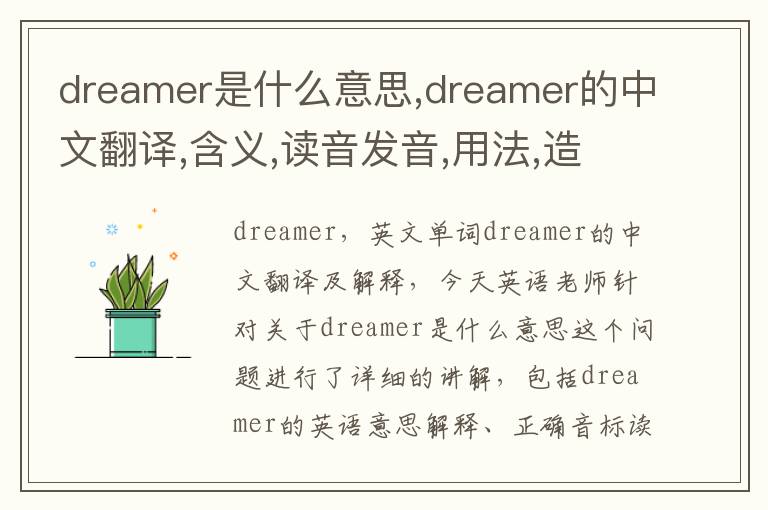 dreamer是什么意思,dreamer的中文翻译,含义,读音发音,用法,造句,参考例句