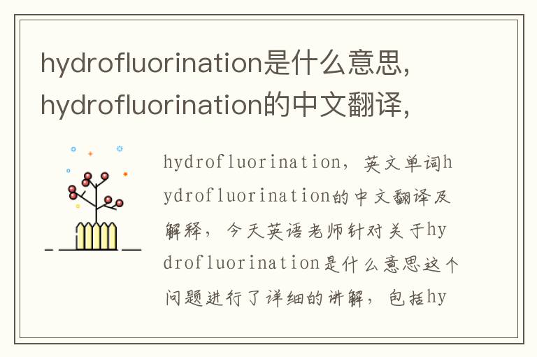 hydrofluorination是什么意思,hydrofluorination的中文翻译,含义,读音发音,用法,造句,参考例句