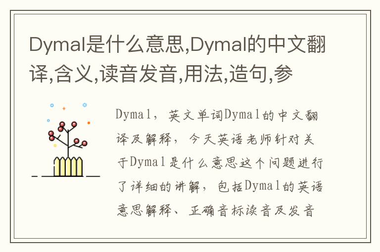 Dymal是什么意思,Dymal的中文翻译,含义,读音发音,用法,造句,参考例句