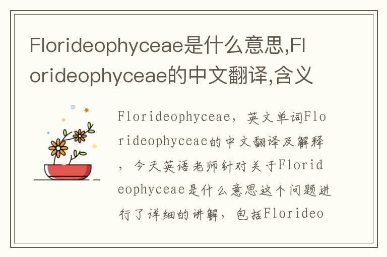 Florideophyceae是什么意思,Florideophyceae的中文翻译,含义,读音发音,用法,造句,参考例句