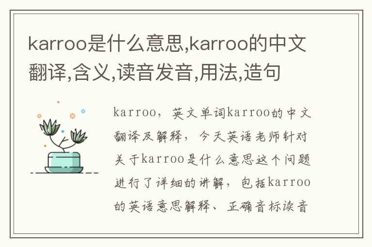 karroo是什么意思,karroo的中文翻译,含义,读音发音,用法,造句,参考例句