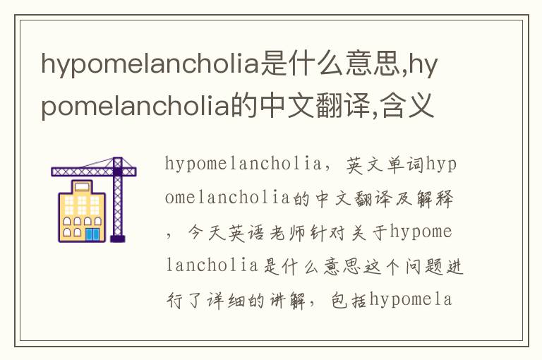 hypomelancholia是什么意思,hypomelancholia的中文翻译,含义,读音发音,用法,造句,参考例句