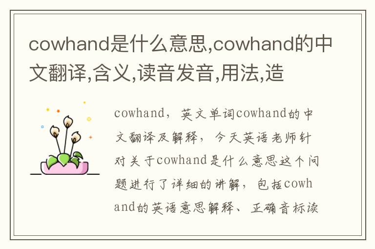 cowhand是什么意思,cowhand的中文翻译,含义,读音发音,用法,造句,参考例句